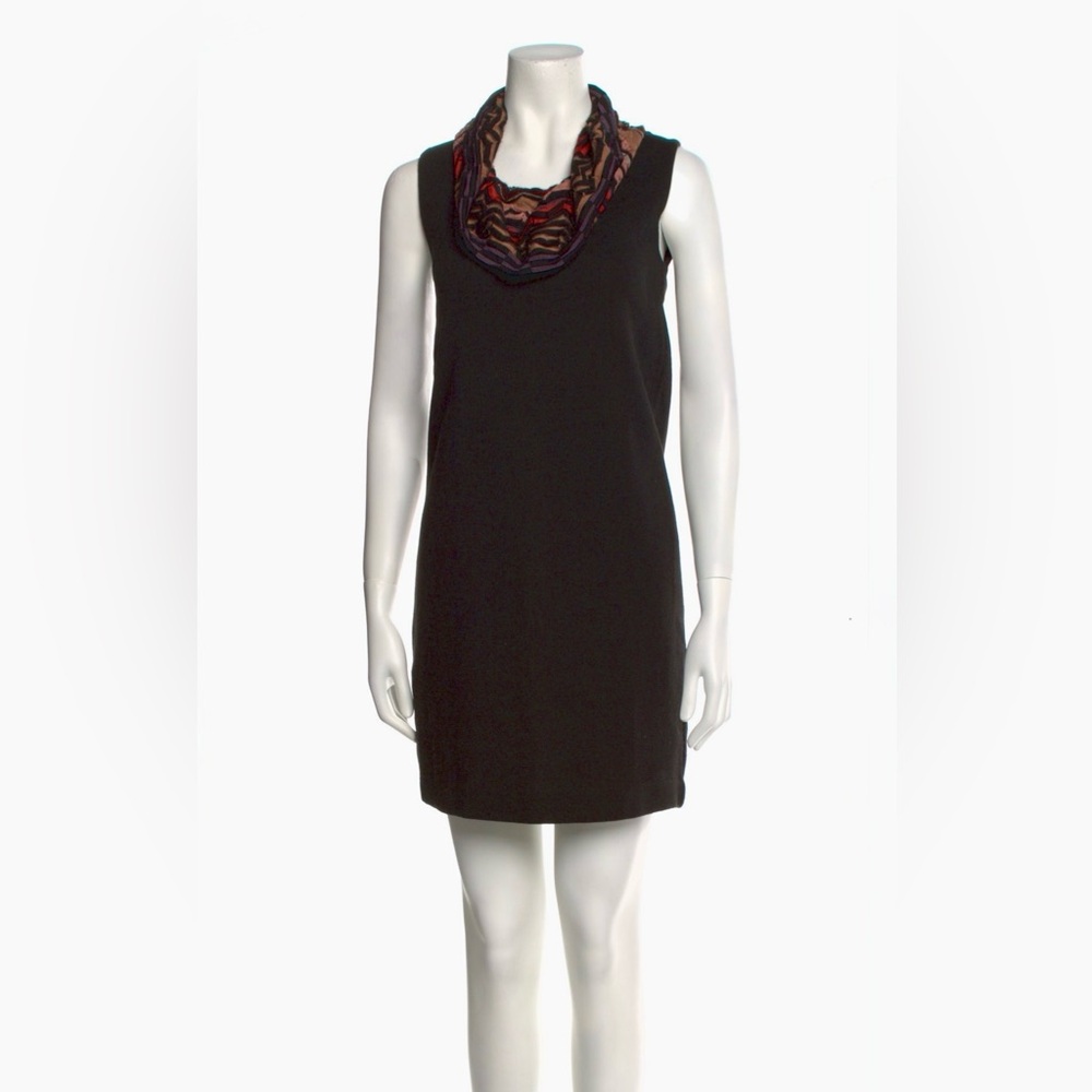 M by Missoni Black Mini Dress with Multicolor Cowl Neck